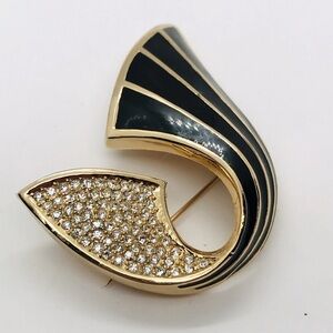 Vintage Signed Christian Dior Pavé and Black Swirl Brooch